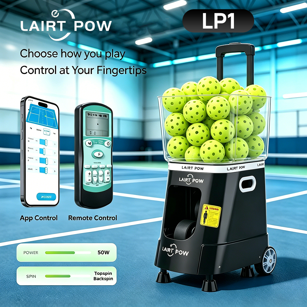 【New】LAIRTPOW LP1 Professional Pickleball Machine, 60+ Ball Capacity, Control via APP & Remote, 60km/h Max, 4-6h Battery Life, Full-court Ball, only for Pickleball Training