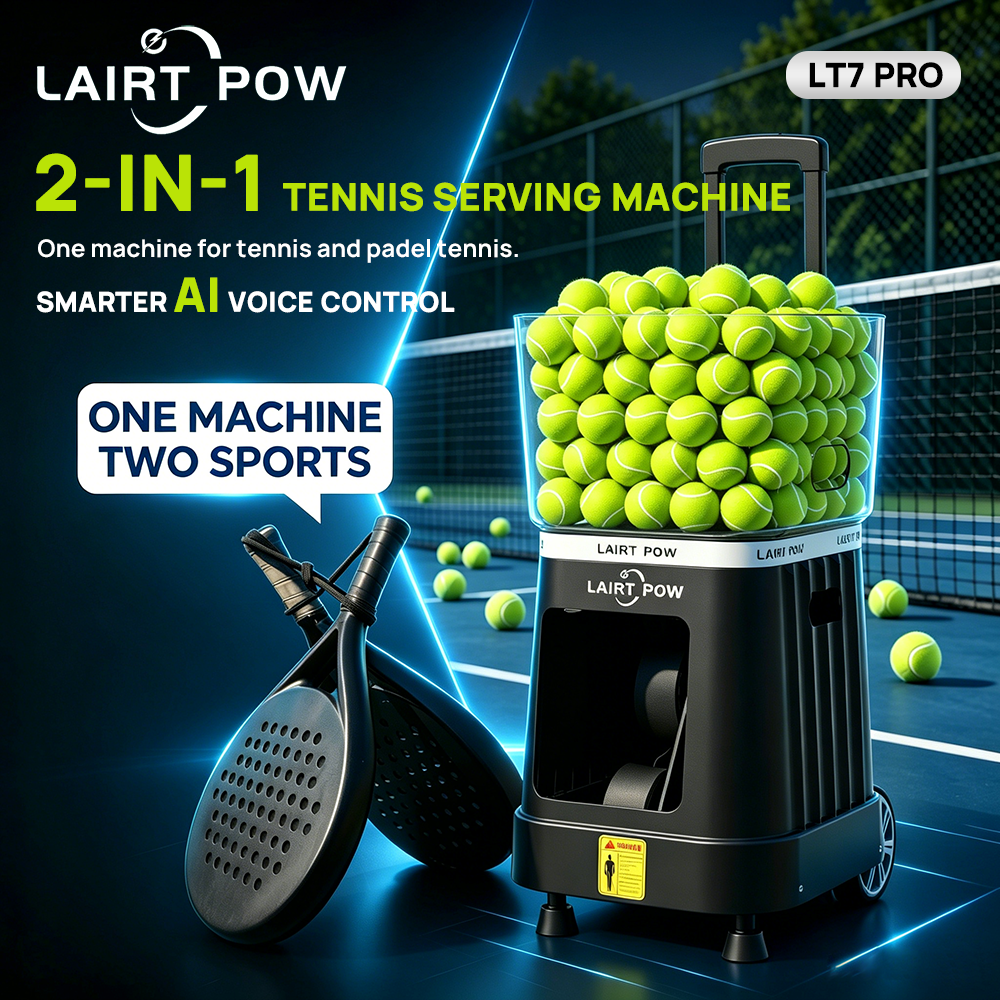 【New】LAIRTPOW LT7Pro Tennis Serving Machine, Smart AI Voice Control Tennis Trainer, 140+ Ball Capacity, 4h-6h Long Battery Life, for Tennis and Paddle Tennis Training