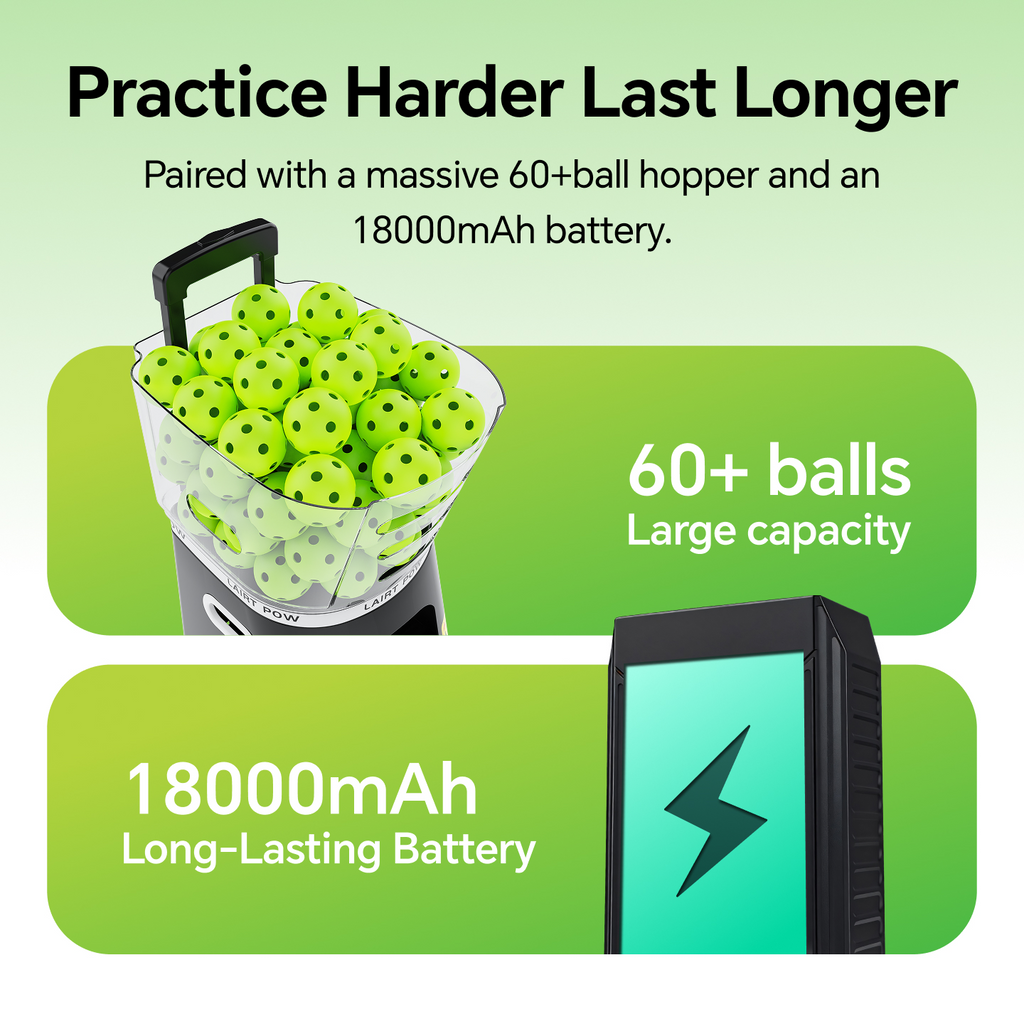 【New】LAIRTPOW LP1 Professional Pickleball Machine, 60+ Ball Capacity, Control via APP & Remote, 60km/h Max, 4-6h Battery Life, Full-court Ball, only for Pickleball Training