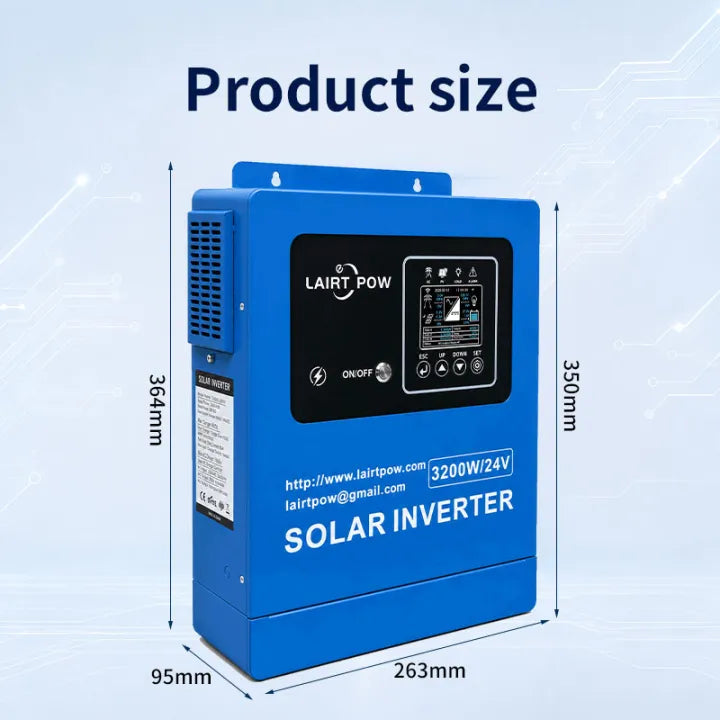 【New】LAIRTPOW 1.6KW 3.2KW 4.5KW 6.2KW Hybrid Solar Inverter Built In 100A MPPT 12V/24V/48V System 220V 60HZ, 60V-450V PV Input, Can Operate with or without Batteries