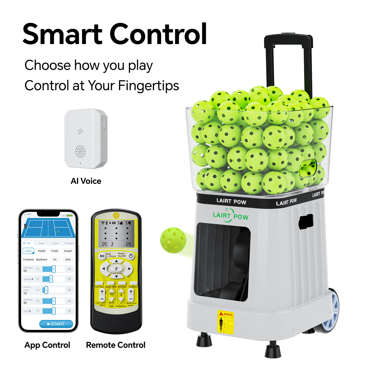 【New】LAIRTPOW LP6 Professional AI Pickleball Machine,100 Ball Capacity, Control via AI Voice, APP & Remote, 4-6h Battery Life, Only for Pickleball Training