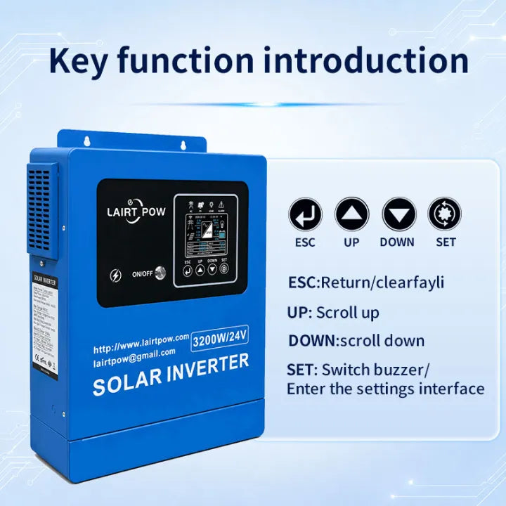 【New】LAIRTPOW 1.6KW 3.2KW 4.5KW 6.2KW Hybrid Solar Inverter Built In 100A MPPT 12V/24V/48V System 220V 60HZ, 60V-450V PV Input, Can Operate with or without Batteries