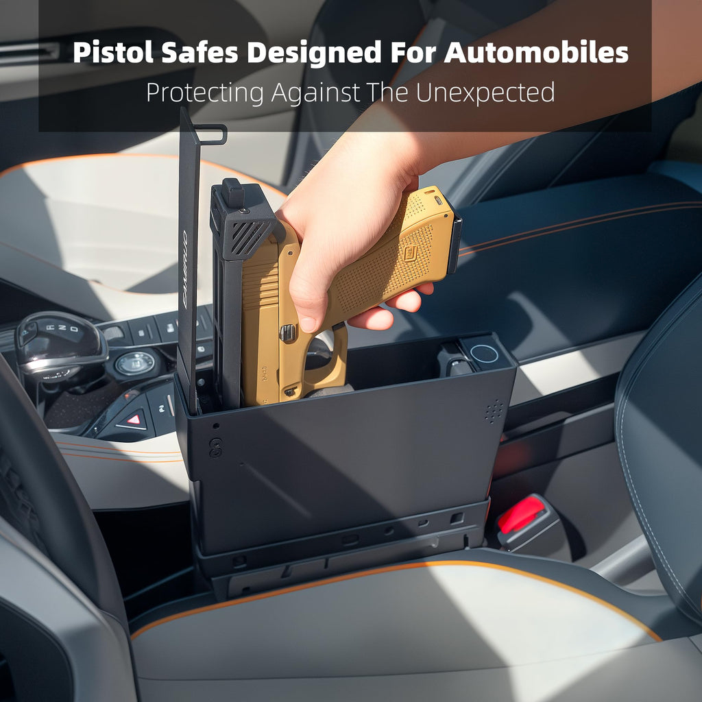 Vehicle Pistol Safe Lock Box with Fingerprint & Keypad & Key, Quick Access Biometric Handgun Safe for Truck, SUV, Auto or Bedside, fits Glock 17, 19, 43 Sig Sauer P320, p365（EA-70）