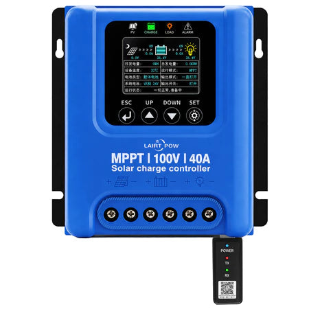 【New】LAIRTPOW JM4024 40A MPPT DC-DC Solar Controller, Silent Operation, 12V/24V Battery System, Can Operate Without Battery, High-definition Display Screen, Language Switchable, Battery/Photovoltaic Reverse Connection Protection, Dual Inductors