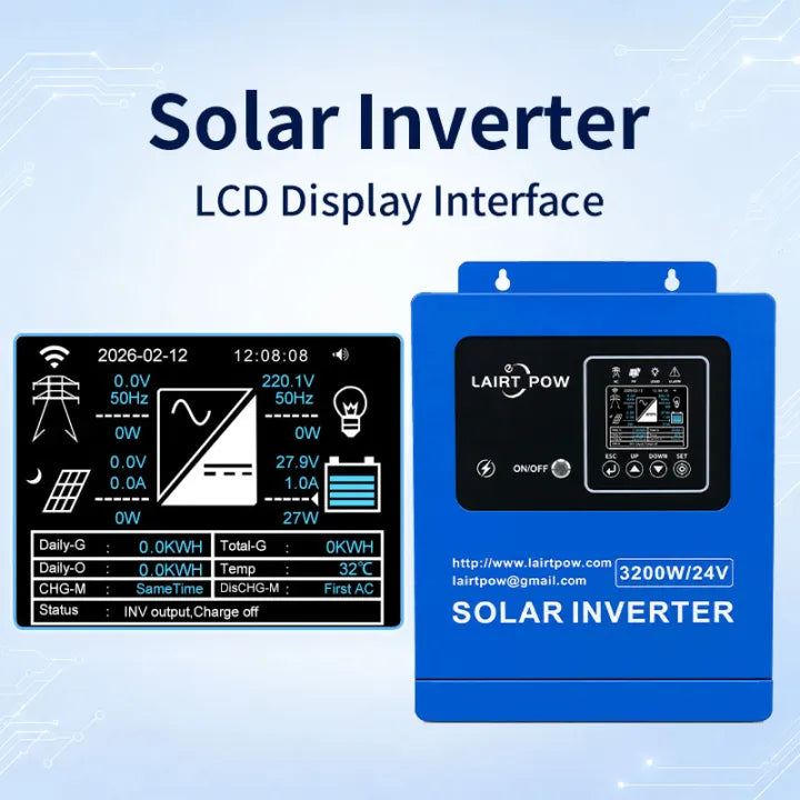 【New】LAIRTPOW 1.6KW 3.2KW 4.5KW 6.2KW Hybrid Solar Inverter Built In 100A MPPT 12V/24V/48V System 220V 60HZ, 60V-450V PV Input, Can Operate with or without Batteries