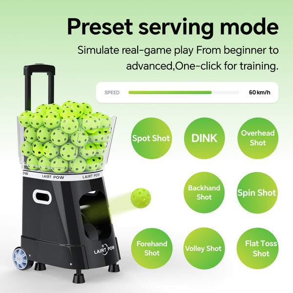【New】LAIRTPOW LP1 Professional Pickleball Machine, 60+ Ball Capacity, Control via APP & Remote, 60km/h Max, 4-6h Battery Life, Full-court Ball, only for Pickleball Training