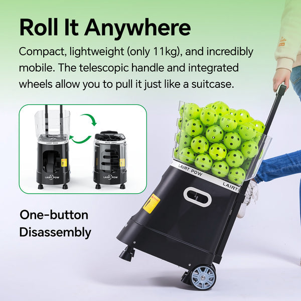 【New】LAIRTPOW LP1 Professional Pickleball Machine, 60+ Ball Capacity, Control via APP & Remote, 60km/h Max, 4-6h Battery Life, Full-court Ball, only for Pickleball Training