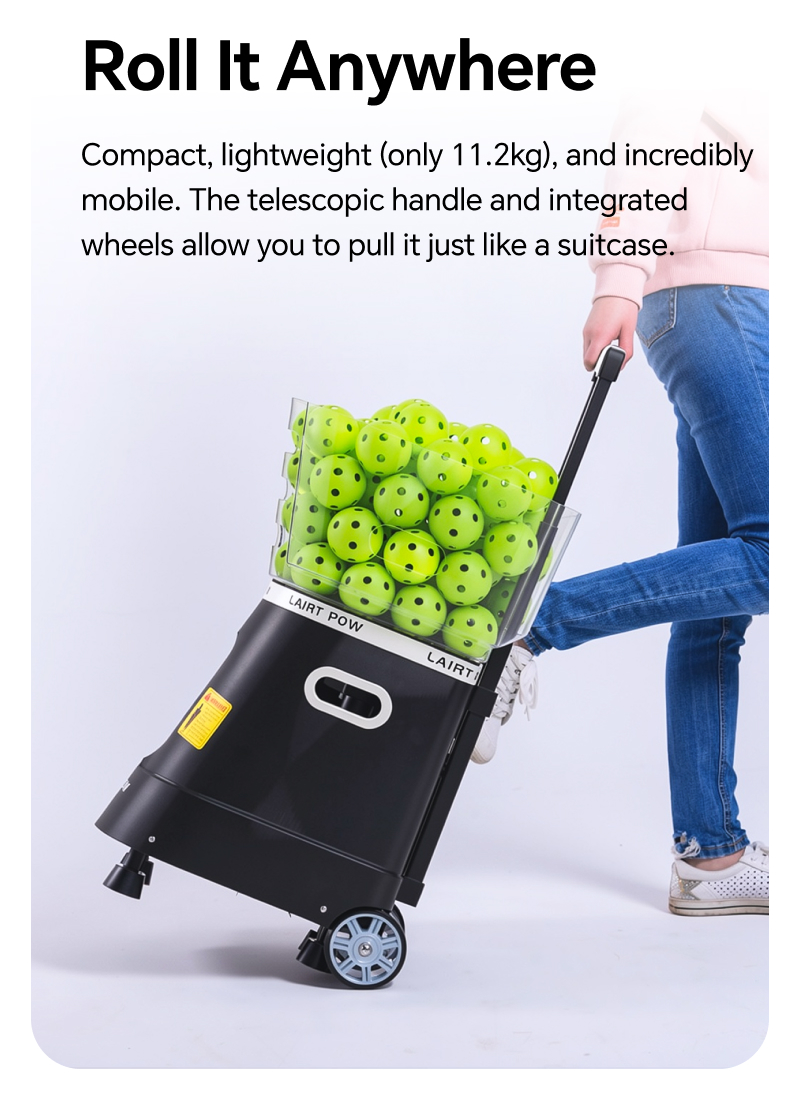 【New】LAIRTPOW LP1 Professional Pickleball Machine, 60+ Ball Capacity, Control via APP & Remote, 60km/h Max, 4-6h Battery Life, Full-court Ball, only for Pickleball Training
