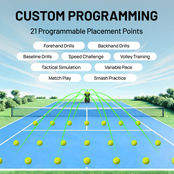 The Lairtpow LT3 Tennis Ball Machine is controlled via app and remote, comes with 120+ balls, and has a built-in 12000mAh battery for playing tennis.