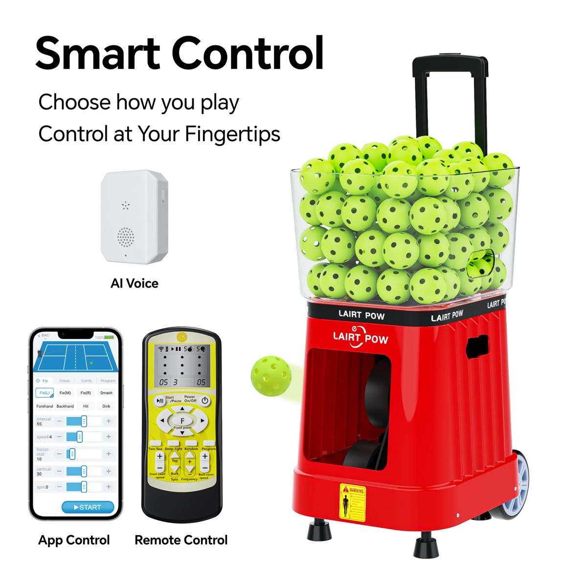 【New】LAIRTPOW LP6 Professional AI Pickleball Machine,100 Ball Capacity, Control via AI Voice, APP & Remote, 4-6h Battery Life, Only for Pickleball Training