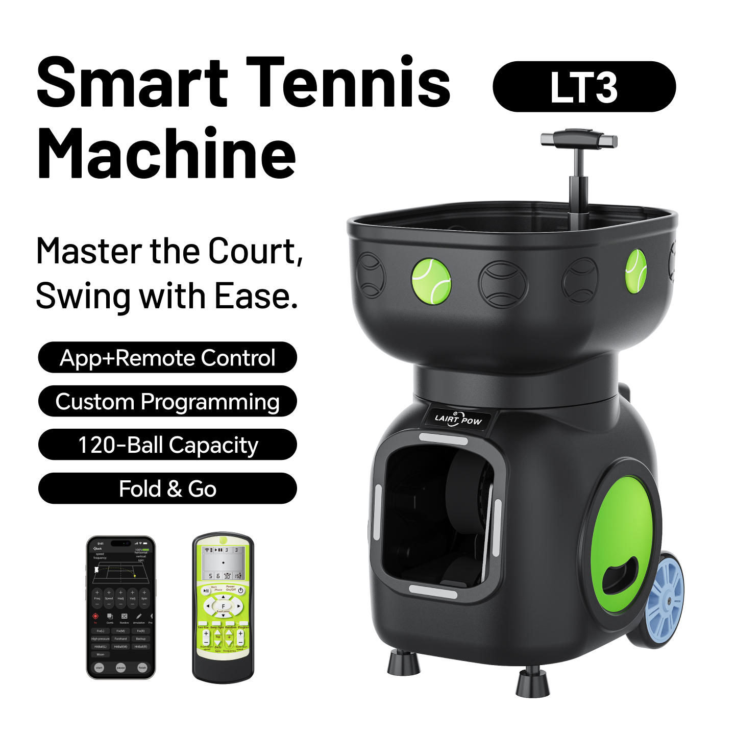 【New】LAIRTPOW LT5 Tennis Serving Machine, 120+ Ball Capacity, 4-6h Long Battery Life, for Tennis and Paddle Tennis Training