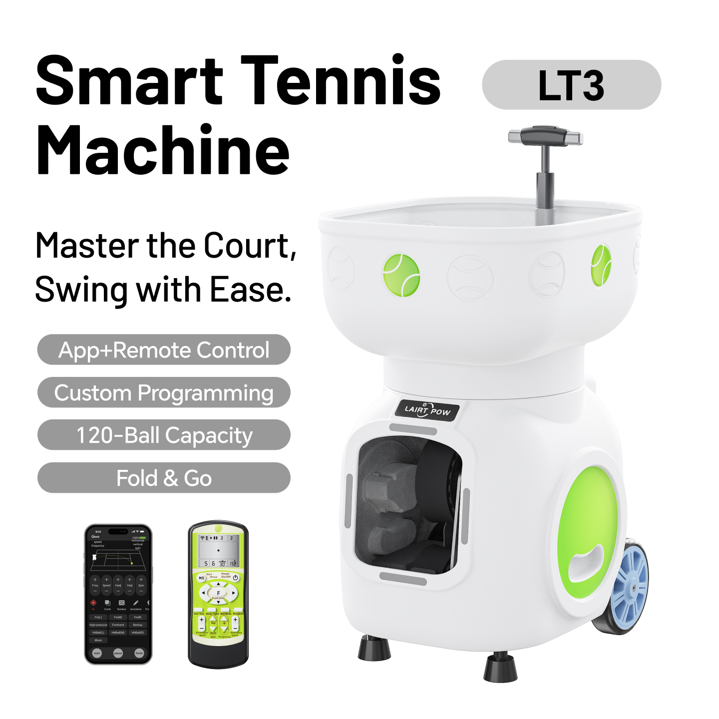 【New】LAIRTPOW LT5 Tennis Serving Machine, 120+ Ball Capacity, 4-6h Long Battery Life, for Tennis and Paddle Tennis Training