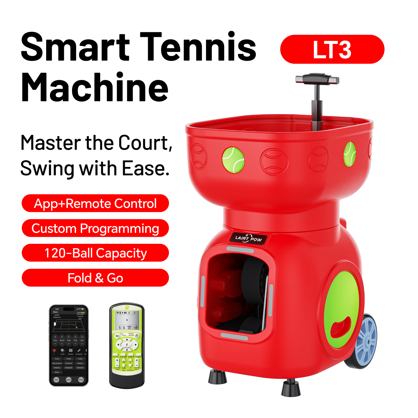 【New】LAIRTPOW LT5 Tennis Serving Machine, 120+ Ball Capacity, 4-6h Long Battery Life, for Tennis and Paddle Tennis Training
