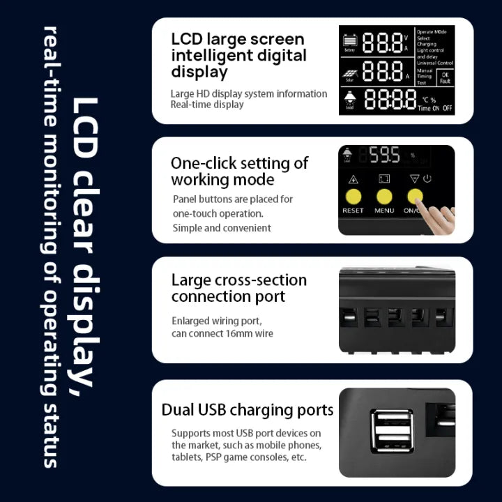 LAIRTPOW 100A 80A 60A MPPT Solar Controller, 12V/24V/36V/48V, Wide Compatibility, 1200W Max, Black