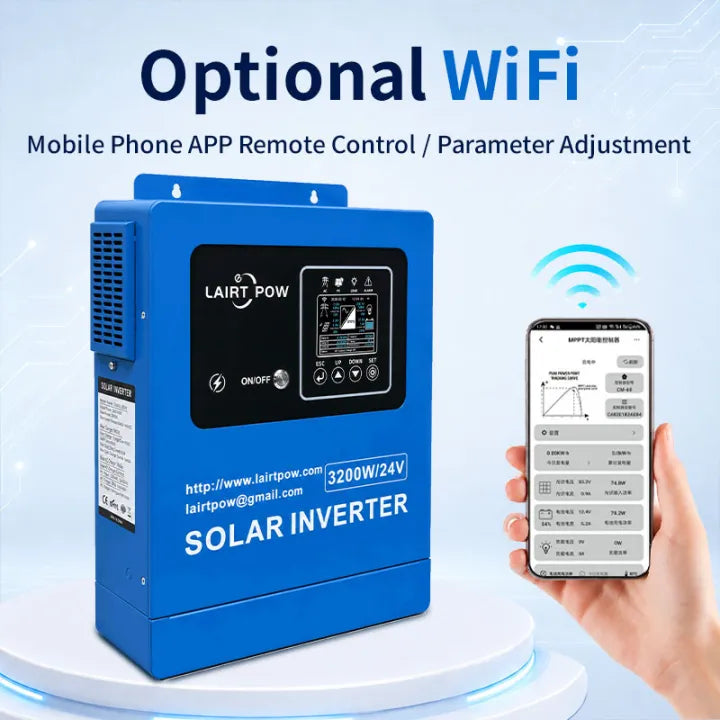【New】LAIRTPOW 1.6KW 3.2KW 4.5KW 6.2KW Hybrid Solar Inverter Built In 100A MPPT 12V/24V/48V System 220V 60HZ, 60V-450V PV Input, Can Operate with or without Batteries