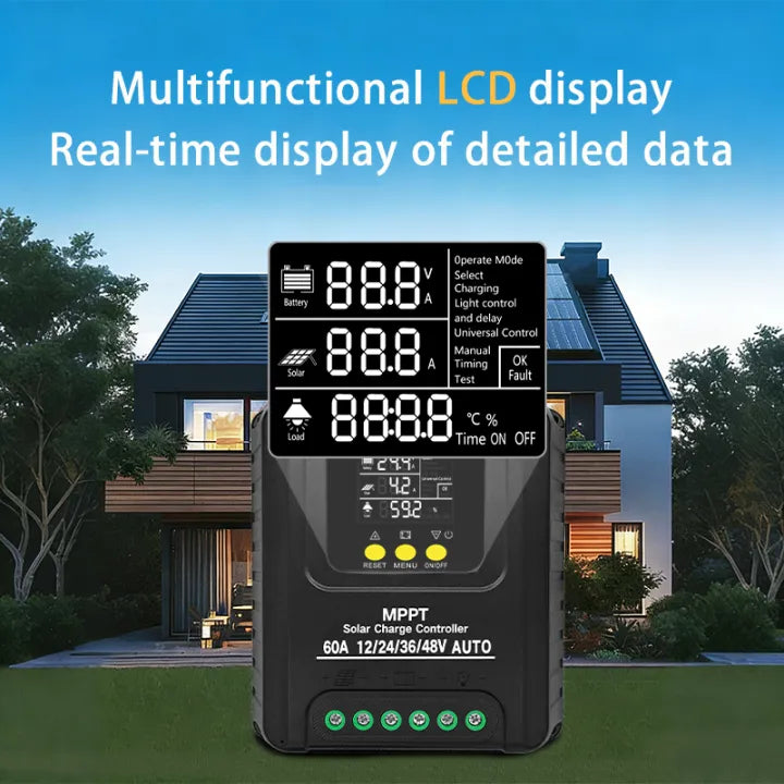 LAIRTPOW 100A 80A 60A MPPT Solar Controller, 12V/24V/36V/48V, Wide Compatibility, 1200W Max, Black