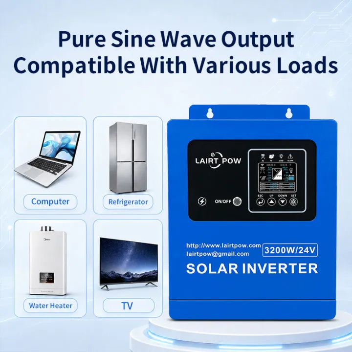 【New】LAIRTPOW 1.6KW 3.2KW 4.5KW 6.2KW Hybrid Solar Inverter Built In 100A MPPT 12V/24V/48V System 220V 60HZ, 60V-450V PV Input, Can Operate with or without Batteries