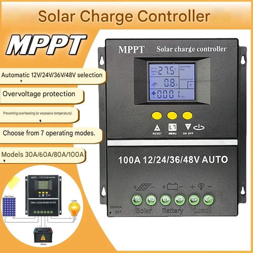LAIRTPOW MPPT Solar Controller 30A/ 60A/80A/100A 12V 24V 36V 48V AUTO Battery Charger with LCD